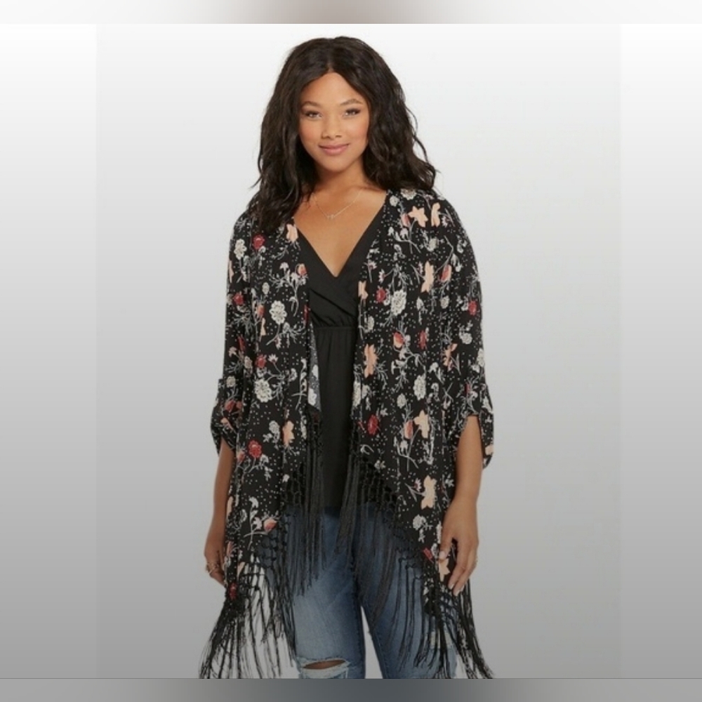 Torrid Wrap Cardigan Fringe Kimono Size 3 X